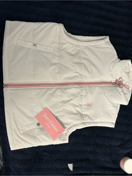 Juicy Couture Jackets & Blazers - Juicy Couture Cream Poppy Puffer Vest with Pink Accents